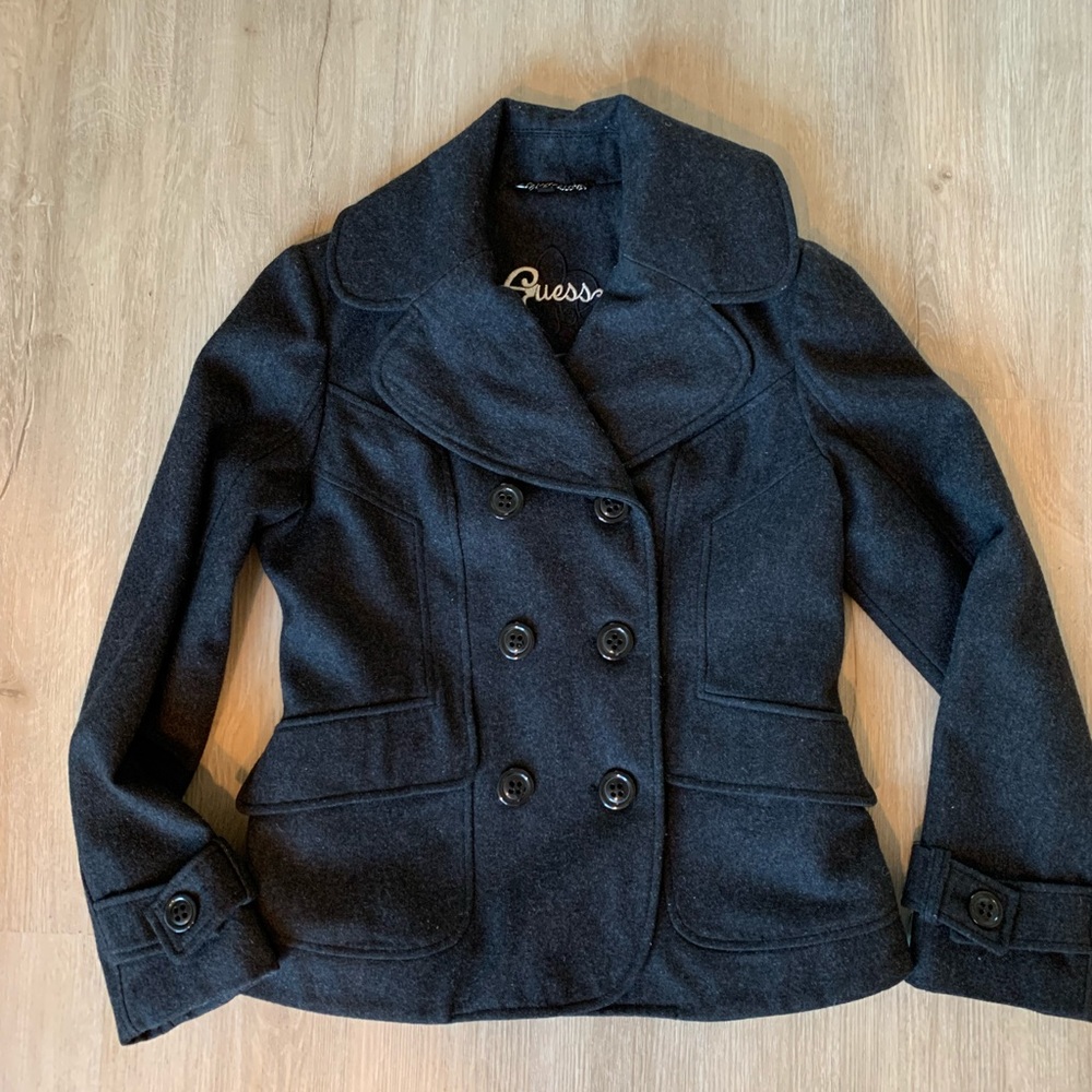 Guess wool blend charcoal pea coat